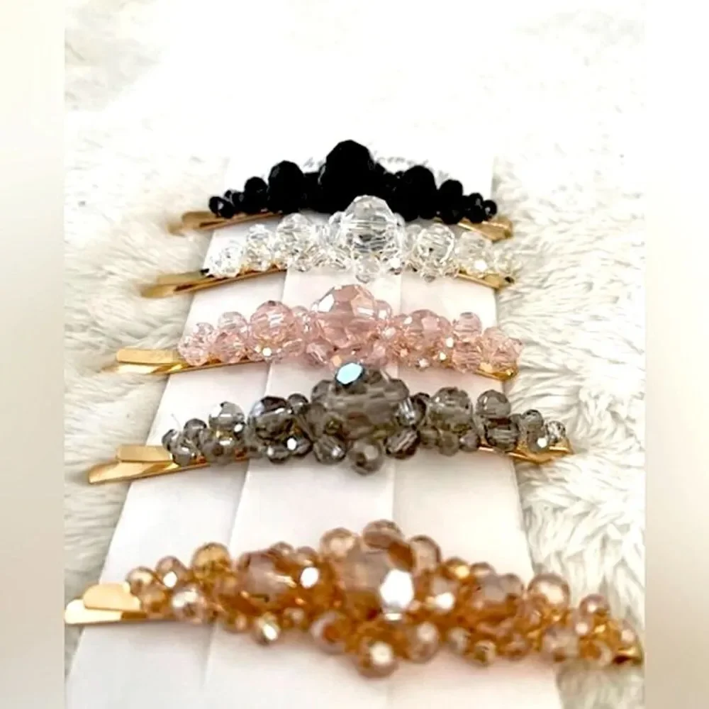 Crystal Studded l Barrette, Hair Clip l Gold Hardware l 5 Colors to Choose l New